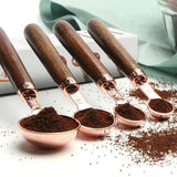 Cups Spoons Set Wood Handle Stainless Steel Plated Copper Metal Measuring Scoop Baking Kit Kitchen Accessories