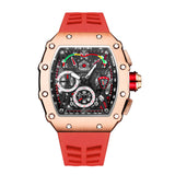 PINTIME Man Watch Waterproof 30m Quartz Wristwatch Luxury Tonneau Case Chronograph Silicone Strap Calendar Luminous Reloj Hombre