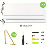 A Set Of White Floating Shelves, Wall-mounted Bathroom Shelves Set Of 3, Used For Farmhouse Wall Decoration In Bedrooms, Kitchens, Living Rooms, And Plants (with Gold Brackets)