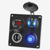 4 in 1 Panel Type-c PD C QC3.0 USB Voltmeter & Cigarette Lighter Socket Waterproof Switch for Truck Car Marine Boats