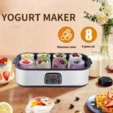 Automatic Digital Yogurt Maker with Adjustable Temperature & Time Control 8pcs Glass Jars 60 Oz Stainless Steel