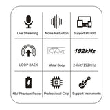 Audio Interface Sound Card 24-Bit/192Khz AD Converter For Electric Guitar Live Recording Professional Studio Singing