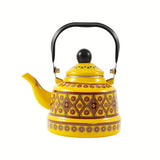 1pc 1.1L Enamel Hot Water Kettle Household Enamel Geometric Print Memory Flower Target Ancient Clock Kettle