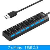 Multi Splitter Use Power Adapter 4/7 Port Multiple 2.0 Expander USB 3.0 Hub with Switch 30CM Cable