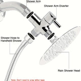 1Set High Pressure Square Rain Shower Head With High Pressure Handhead Shower, Equipped 149.86cm Extra Long Hose, 3-Way Diverter, Adhesive Shower Head Holder, Extention Shower Arm, Top Shower Head Set (Chromium Plating)