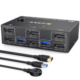 KCEVE Dual Monitor DisplayPort, 4 USB3.0 for Computers, in 2 Out DP 1.4 KVM Switch