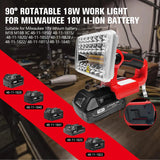 18W 2000LM LED Work Portable Outdoor Camping Light Rechargeable Lamps Flashlight for Milwaukee 18V Li-ion Battery