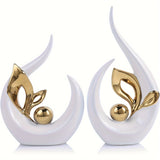 2pcs/set Ceramic Abstract Statue ,White And Golden Accents For Living Room TV Stand Decoration, Home Office, Room Decoration, Entrance Way Entrance, Table Decoration And Accessories