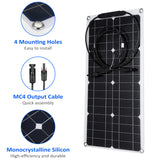 25W 16V Portable Outdoor Waterproof Flexible Solar Panel Kit with MC4 Output - Connect and Charge 12V Car Battery, RV, Yacht.