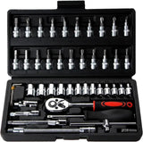 46pcs 1/4 Inch Drive Ratchet Bit Socket Wrench Set Metric nic Tool Kit Car Accessories