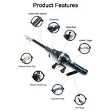 23cm Folding Rod with Spinning Reel Built-in Ergonomic Handle Portable Telescc Pole Outdoor Fishing Accesory