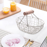 Wooden Handle Metal Retro Portable Multi-Function Vegetable Fruit Egg Groceries Practical Storage Basket Organizer White