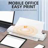 Portable Wireless Inkless A4 Thermal Printer - Supports 8.26''x11.69'' Paper, BT Connectivity for Office, Car, Home, Travel.