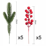 10pcs Artificial Pine Branches Holly Red Berries Stems for Xmas Tree DIY Wreath Decorations Christmas Home Decoration