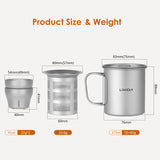 Titanium 375ml Mug with Lid and Filter Tea for Outdoor Hiking Travel Camping Picnic water Cup Cookware Tableware