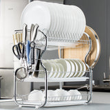 Multi-functional 3-Tier Dish Storage Draining Rack - Kitchen Supplies with Chopstick/Knife/Cutting Board Holder
