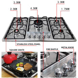 Five-hole Cooktop Stainless Steel Built-in 5 Burners Stovetop LPG/NG Convertible Stove Top Dual Fuel Gas Hob