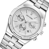 PINTIME Man Watch Stainless Steel Strap Six-Hand Dial Luminous Waterproof Calendar Fashion Quartz Wristwatch  Casuals Relogios