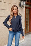 Elegant Pleated V-neck Cuff Smocking Women's Top