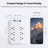 9-in-1 Surge Protector 6-Outlet Extender with 2 USB & 1 USB-C Ports Power Strip Multi Plug Outlets Wall Adapter Spaced for Home
