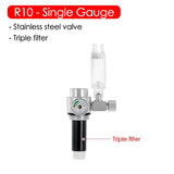Stainless Steel Aquarium Regulator with Single/Double Pressure Gauge and Triple Filter Element - Solenoid Valve, EU/US Plug