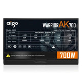 Aigo AK 700W PC PSU Unit Black Gaming Quiet 120mm RGB Fan 24pin 12V ATX Desktop Computer Power Supply for BTC