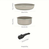 3pcs Detachable Handles Pot and Pan Set for Camping, Fishing, Hiking, and Outdoor Activities - Durable Kitchenware