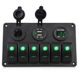 DIY 6 Gang Rocker Switch Panel for RV Marine Car Vehicles Truck Boat Fuse Panels Waterproof Voltmeter Dual USB Charger Port 12V