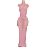 Pink fashionable waistband design with tassels, super sparkling and slimming temperament, female singer stage performance costume