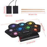 Electronic Hand Roll Set 9 Pads Built-in Stereo Speaker Drumsticks Foot Pedal Birthday Gift Practice Pad Drum Kit