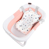 Baby Bath Tub Prevent Slipping Suspension Pad Thermometer Drain Hole Folding Bathtub for Infants Pink