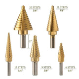 6pcs 1/4 3/8 Inch HSS Straight Groove Steps Drill Bit Titanium Coated Wood Metal Hole Cutting Core Drilling Tools Set Drill Bits