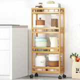 4-Tier Slim Storage Cart of High Mountain Solid Bamboo Kitchen Organizer Slide-Out Mobile Storage Cart Rolling Pantry Shelf Kitchen Shelving Unit Uti