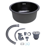 Kitchen Sink 304 Stainless Steel Round Single Bowl Bar Sink for Vegetable Fruit Washing Dishwashing 42cm Nano Black