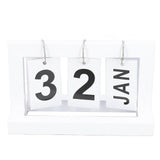 Standing Flip Wooden Desk Calendar Nordic Style Vintage Large Display Wooden Flip Calendar for Office Desktop Home Study Living Room White