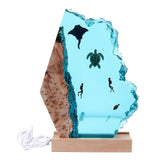 Epoxy Resin Night Light Bedside Lamp Divers Fish Turtles Led Lights Wood Base Deep Sea Diving Nightlight Home Decor