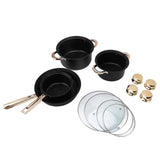 Cookware Set Anti Stick Good Heat Conductivity Stainless Steel Maifan Stone Coating Frying Pan Milk Pan Soup Pots Set with Glass Lids for Kitchen