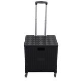 Collapsible Utility Cart Rolling Crate Swivel Casters PP Strong with Telescopic Handle Lid Storage Cart for Shopping Black