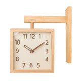 Wall Clock Simple Silent Square Double Sided Clock Wooden Decorative Corner Clock for Living Room Household Original Wood Color