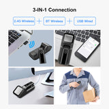 3-in-1 Barcode Handheld Reader - 1D/2D/QR Bar Code Scanner, Support BT, 2.4G Wireless & USB Wired for Warehouse and Mobile Payment