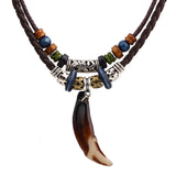 Leather Necklace for Women and Men Vintage Bohemian Style Ethnic Beads Choker Braided Adjustable Double Layers