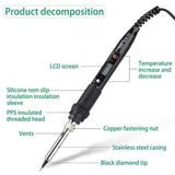 14 Pieces Soldering Iron Kit 60W Adjustable Temperature Welding Soldering Iron 5pcs Soldering Tips Solder Sucker Desoldering Wick Solder Wire Anti-static Tweezers Iron Stand Cleaning Sponge Tool Box