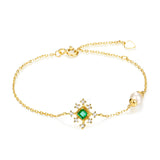 Women's Sterling Silver Pearl Emerald Bracelet