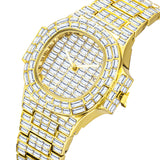 PINTIME Watch For Men Luxury Diamond Iced Out Casuals Top Brand Fashion Quartz Wristwatch Waterproof 3br Business Reloj Hombre
