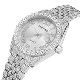 PINTIME Watches Men Luxury Diamond Iced Out Stainless Steel Strap Rome Dial Fashion Quartz Wristwatches Waterproof Reloj Hombre