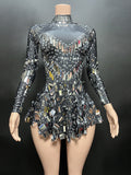 Novas New Shiny Sequins Outgoing Party Elegant Slim Fit Long Sleeve Short Mini Dress