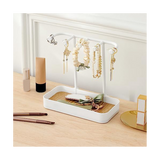 Organizer Stand, Necklaces Holder with Wooden Tray, Necklace Display Stand Jewelry Storage Hooks White
