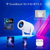 Newest Smart Portable Y400 Projector Android 12.0 With Dual Band Wifi6 BT5.0 Auto Focus 180° Free Outdoor Projection