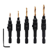 5PCS Shank Countersink Bits Set Screw Carpentry Chamfer Hole Opener Woodworking Drill Punch Tools A