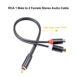 0.3m Speaker Y-Adapter Splitter RCA 1 Male to 2 Female Stereo Audio Cable Gold Plated